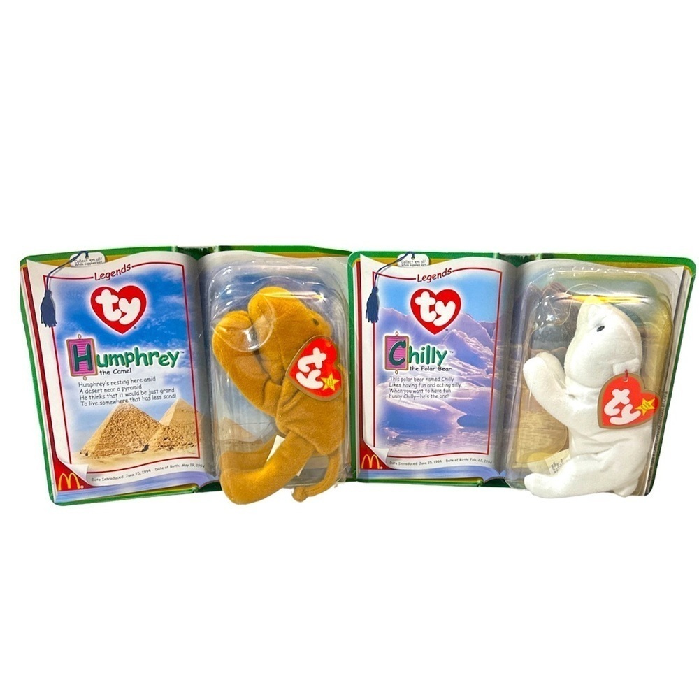 McDonalds TY Teenie Beanie Babies LEGENDS Chilly polar bear Humphrey camel SET 2